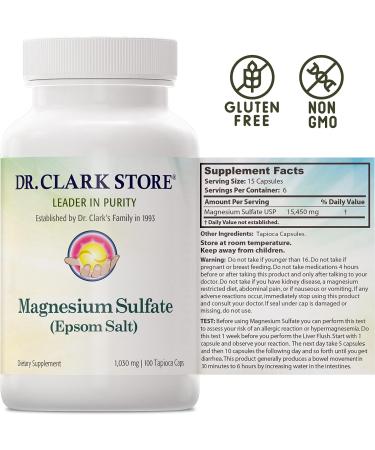 Dr. Clark Magnesium Sulfate USP (Epsom Salt) 1030mg - Constipation Relief & Liver/Gallbladder Cleanse - 100 Capsules - Buy Online on GoSupps.com