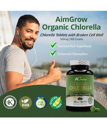AimGrow Organic Chlorella Chlorella Tablets with Broken Cell Wall Canada Organic 500mg 300 Counts - Buy Online on GoSupps.com