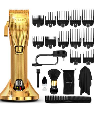 OVLUX Hair Clippers for Men Professional Clippers for Hair Cutting with Clipper Guards Full-Metal Body and Cordless Beard Grooming Kit with Charging Base, Hair Clipper for Barbers, Gifts for men Gold