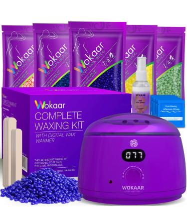 Wokaar Full Body Waxing Kit for Women Men NEW 17.6 oz Wax Beads Gentle Hypoallergenic Per Month Wax Kit for Sensitive Combination Skin - Wax Warmer For Hair Removal Easy To Use Purple