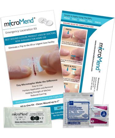 microMend Emergency Wound Closures Kit - Surgical Quality Laceration Repair Without Stitches - Includes 2 Medium Devices, Gauze, and Antiseptic Wipe - Buy Online on GoSupps.com