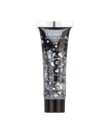 Classic Chunky Face & Body Glitter Gel by Moon Glitter - Silver - Cosmetic Festival Glitter Face Paint for Face Body Hair Nails - 12ml - Buy Online on GoSupps.com
