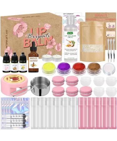 Lip Balm Making Kit - DIY Lip Gloss Kit to Make Your Own Lip Balm with Natural Beeswax Lip Base Oil Essential Oil Tubes Jars Lip Balm Craft Kit For Adults Girls Moisturizing Lip Care Kit
