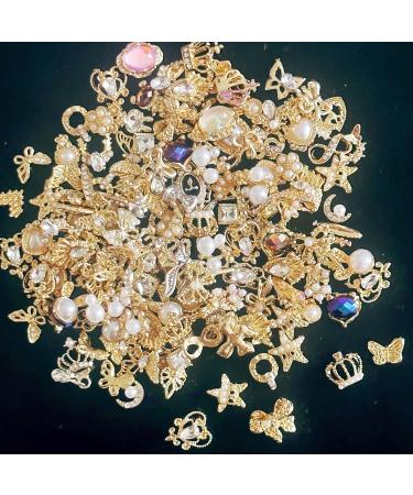 50PCS Mixed 3D Gold Pearl Rhinestone Nail Charms for DIY Nail Art - Hearts, Bows, and Luxury Dangles - Buy Online on GoSupps.com