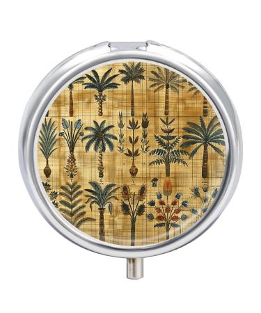 Pill Box Pill Case 3 Compartment Travel Pill Box Various Plant Patterns Printing Small Pill Box Portable Medicine Pill Case Pill Organizer for Purse & Pocket for Travel Handbag (Round)