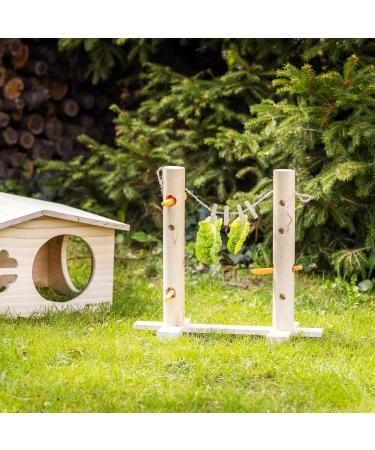 Navaris Wooden Rabbit Feeder Station - Pinewood Feeding Holder for Small Animals - Food Rack with Hanging Clips for Rabbits and Pets - Buy Online on GoSupps.com