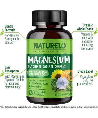 NATURELO Vitamin B Complex with Fruit & Vegetable Blend - 120 Capsules and Magnesium Glycinate Chelate Complex - 120 Capsules Bundle - Buy Online on GoSupps.com