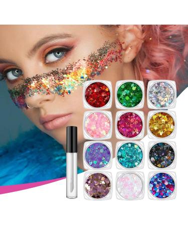  laxreheye Face & Body Glitter Face Makeup Glitter 12 Bright Colors Carnival Supplies Festive Makeup with Quick Dry Glue for Box - Buy Online on GoSupps.com