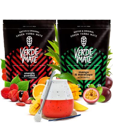 Verde Mate Green - Lot de 2 yerba mates | Guarana baies de goji mangue | Th vert br silien Yerba mate | Doux | Caf ine naturelle | 2 x 500 g | 1 kg