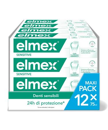 ELMEX Elmex Sensitive Toothpaste Sensitive Teeth Treatment Effective Relief and Protection Against Dental Sensitivity with Aminic Fluoride 12 x 75 ml