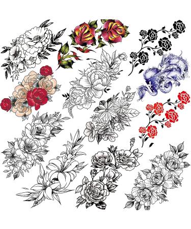 Realistic Black Rose Temporary Tattoos - 12 Waterproof Sheets for Women & Teens - Buy Online on GoSupps.com