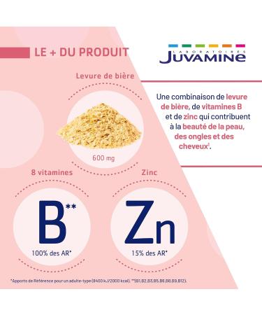 JUVAMINE - Brewer's yeast - Skin beauty hair and nails - Vitality - Vitamins B1 B2 B3 B5 B6 B8 B9 and B12 + Zinc - 50 day program - Made in France - Buy Online on GoSupps.com