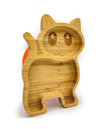 Eco Health Kitten Bamboo Baby Plate Kids and Toddler Suction Cup Bamboo Plate for Babies Non-Toxic and Cool to The Touch Ideal for Baby Weaning Cat Plate (Orange)