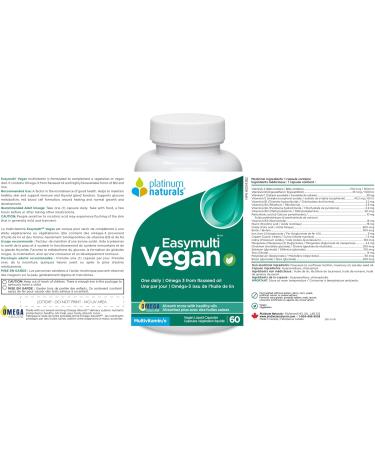 Platinum Naturals Easymulti Vegan 60 Vegan Liquid Capsules Complete Multivitamin for Men & Women Includes Omega 3 Flaxseed Oil Enriched with Vitamin B1 B2 B3 B5 B6 B12 C Iron & Zinc 60 count (Pack of 1) - Buy Online on GoSupps.com