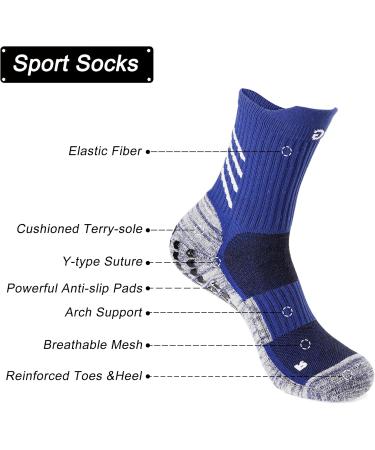 Slip-Proof Football Socks for Men & Women | Anti-Slip Grip Socks for Rugby Basketball Yoga Hiking & Running | Navy 3-Pack - Buy Online on GoSupps.com