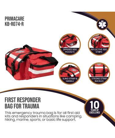 Primacare KB-RO74-R First Responder Bag - 17x9x7, Red - Professional Trauma Kit Carrier for Emergency Medical Supplies - Buy Online on GoSupps.com
