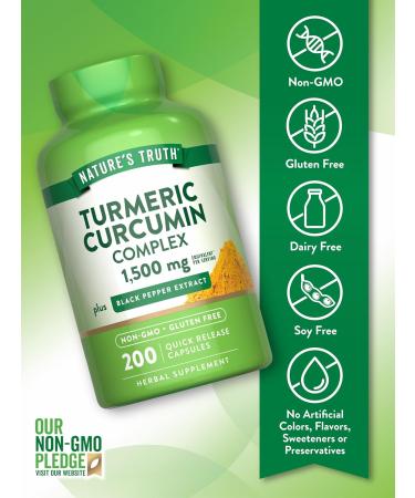 Nature's Truth Turmeric Curcumin Complex | 1500mg | 200 Capsules | with Black Pepper Extract | Non-GMO & Gluten Free Supplement - Buy Online on GoSupps.com