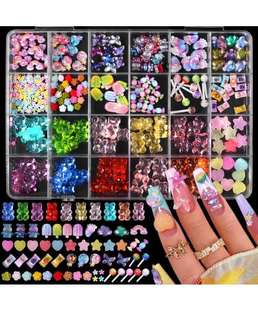 3D Mix Assorted Color Nail Charms Acrylic Multi Cute Nail Art Charms Hollow Candy Jewelry Nail Supplies for Nail Art Design DIY Crafts Accessories (Nail Rainbow)