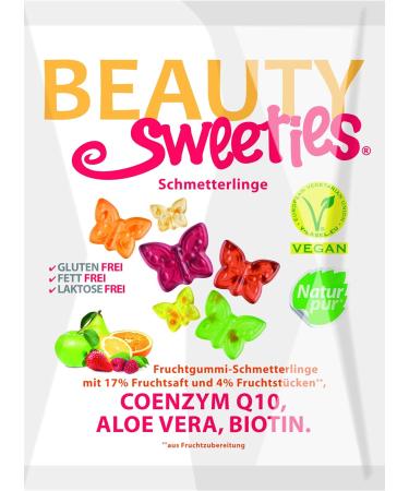Beautysweies Vegan Fruit Rubber Butterflies - 125g Storage Pack | Fruity-Sweet with 17% Juice & 4% Fruit Pieces | 10-Pack for Delicious Snacking - Buy Online on GoSupps.com