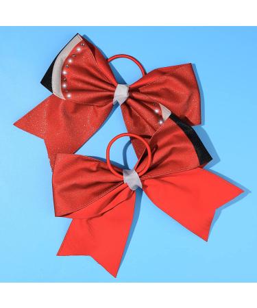 Glitter Red Cheer Bows - Set of 8 Large Shiny Rhinestone Black Hair Bows for Girls - Ideal for Cheerleaders, Softball, and Sports - Handmade Ponytail Holders - Buy Online on GoSupps.com