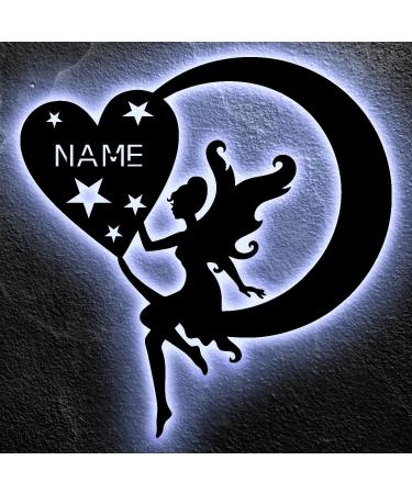 Personalized LED Moon Night Light - Elfe Fee Heart Star Decorative Leave Light for Children's Room | 13 Colors Available - Buy Online on GoSupps.com