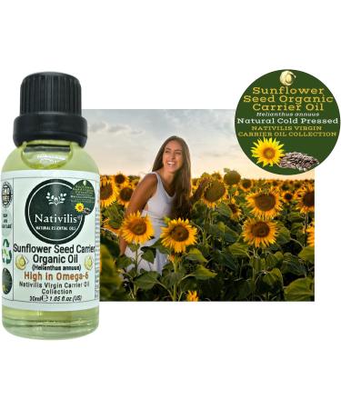 Nativilis Organic Sunflower Seed Carrier Oil (Helianthus annuus) Omega 6 Hair Face & Skin - Natural Cold Pressed - Non-comedogenic - Promotes Moisture Retention in Skin and Hair Acne-Prone Copaiba - Buy Online on GoSupps.com