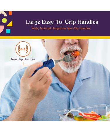 Special Supplies Adaptive Utensils Set for Hand Tremors, Arthritis, Parkinson's & Elderly Use - 5-Piece Non-Weighted Kitchen Set with Non-Slip Handles - Stainless Steel Knives, Fork, Spoons - Blue - Buy Online on GoSupps.com
