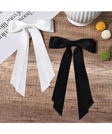 2 PCS Bow Hair Clips Hair Bows for Women Girls - Big Bowknot Hairpin French Hair Clips with Silky Satin Ribbon Solid Color Hair Barrettes (Black+White) - Buy Online on GoSupps.com