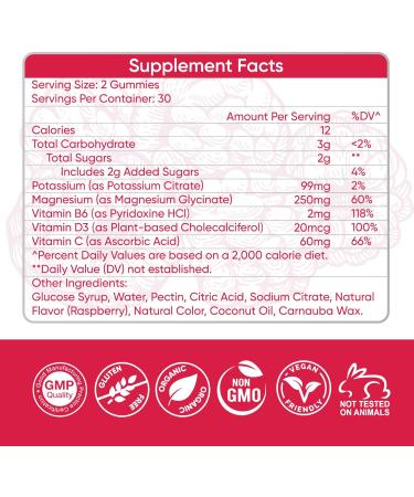 BionerLab Potassium Magnesium Gummies with Vitamin D3 B6 C - High Absorption Potassium 99mg Magnesium Glycinate 250mg Chewable Supplements for Women Men Adults Kids - Buy Online on GoSupps.com