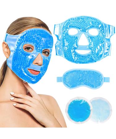 Cooling Face Mask Set with Hot and Cold Gel Packs Reusable Ice Face Mask Cold Compress Migraine Relief Mask Blue