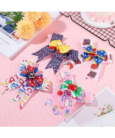 4 Pcs Alphabet Hair Bow Alligator Clips for Girls - Grosgrain Ribbon Hairbows | Kindergarten Back to School Hair Accessories - Buy Online on GoSupps.com