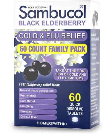 Sambucol Black Elderberry Cold & Flu Relief Family Pack - 60 Quick Dissolve Tablets - Buy Online on GoSupps.com