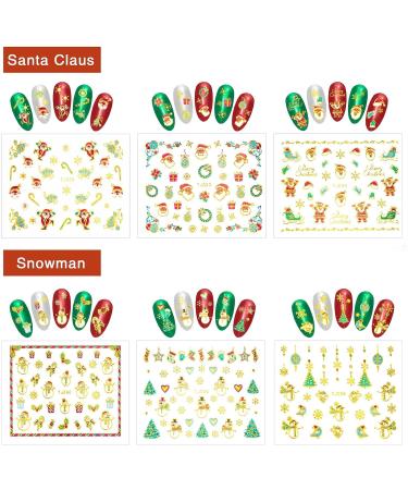 24 Sheets Christmas Nail Art Stickers - Self-Adhesive 3D Snowflake & Santa Gel Decals with Tweezers - Perfect for Christmas Parties - Gold - Buy Online on GoSupps.com