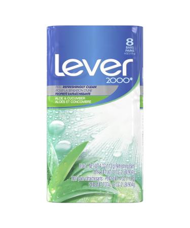 Lever 2000 Refreshing Body Soap and Facial Cleanser With Aloe & Cucumber Effectively Washes Away Bacteria Fresh Aloe 4 Ounce (Pack of 8)