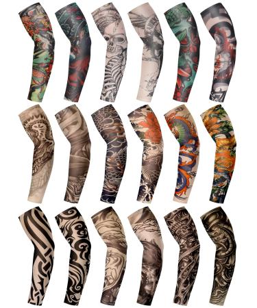 Geyoga 18 Pcs Tattoo Sleeves for Men Arm Sleeves Temporary Tattoo Sleeves Set Arts Fake Tattoo for Women to Cover Arms Sun Protection Sun Sleeves for Men Fake Tattoos Sleeve(Vivid Pattern)