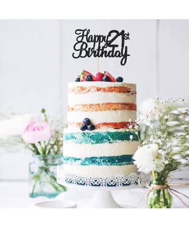 Happy 21st Birthday Cake Topper - Black Glitter 21 Cake Decoration for Party Supplies - Buy Online on GoSupps.com