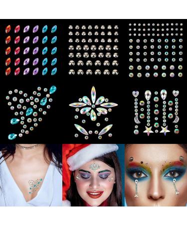 12 Sheets Face Jewels & Body Gems - Rhinestone Stickers with 24g Fine Glitter & Makeup Glue for Festivals & Parties - Buy Online on GoSupps.com