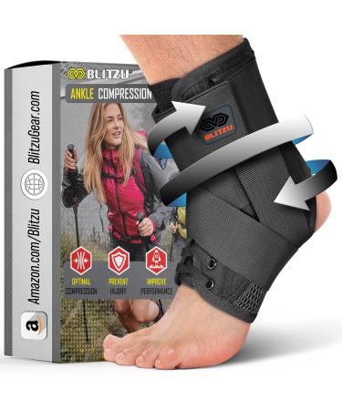 BLITZU Lace Up Ankle Brace for Women and Men. Foot Sleeve With Stabilizer Support. Ankle Wrap for Sprained Ankle Tibial & Peroneal Tendonitis Volleyball Basketball & Injury Recovery. S Small