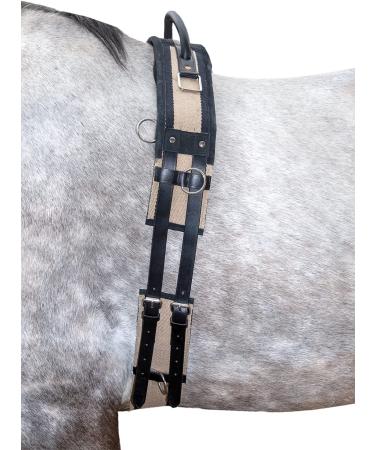 HKM horses lunging belt with a handle-belt for lunging made of particularly hard-wearing canvas material and breathe out of leather |Execution: Shetty (black-beige) Shetty black/beige
