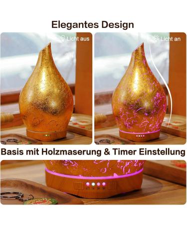 Porseme Gold-Plated Aroma Diffuser 280ml Hand-Blown Humidifier Ultrasound Cool Mist 7 Color-Changing LEDs Timer BPA-Free | Perfect for Apartments - Buy Online on GoSupps.com