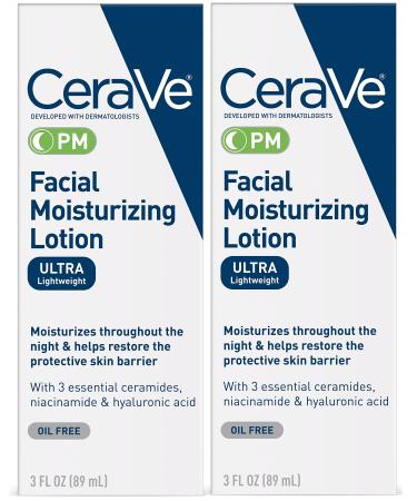 CeraVe Facial Moisturizing Lotion PM | 3 Ounce (Pack of 2) | Ultra Lightweight, Night Face Moisturizer | Fragrance Free 3 Fl Oz (Pack of 2)