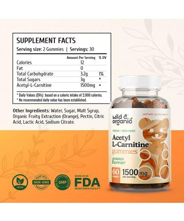 Wild Organic Acetyl L-Carnitine Gummies - 1500mg ALCAR for Energy, Metabolism & Immune Support - 60 Chews - Buy Online on GoSupps.com