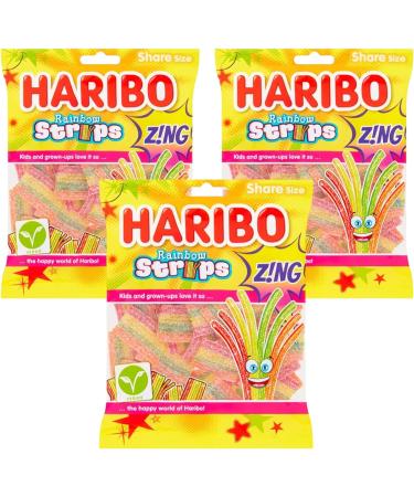 Rainbow Strips Zing Gummy Fizzy Belts - Strawberry, Apple, Lemon & Tropical - 260g (2 x 130g Share Bags) - Buy Online on GoSupps.com