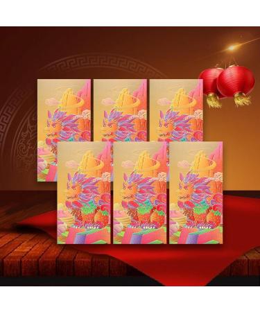 6Pcs Chinese Lunar Year Red Envelopes Hong Bao Gifts Traditional Lucky Money Envelopes for Birthday Festival Thanksgiving Golden Dragon - Buy Online on GoSupps.com