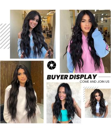 Long Black Wavy Wig for Women 24 Inch Middle Part Curly Synthetic Hair Natural Looking Heat Resistant Fiber for Daily Party Use (Black) - Buy Online on GoSupps.com