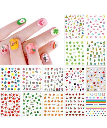 IHUKEIT Nail Stickers Nail Art Stickers for Women and Little Girls Kids - 14 Sheets Nail Decals Including Flowers Plants Fruits Rainbow and More Self Adhesive Nail Art Decoration Decals 14 Pack