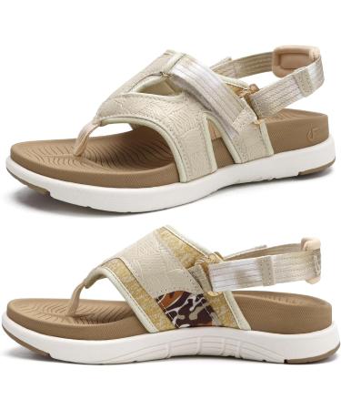 COFACE Women's Flip-Flops Sandals - Lightweight Athletic Cushion Orthotic Thong Sandals with Arch Support for Beach & Summer - Size 8 Beige White - Buy Online on GoSupps.com