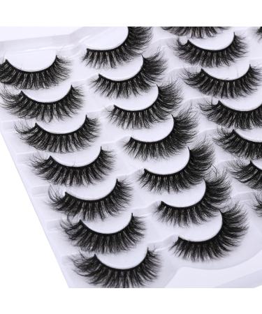 False Eyelashes Cat Eye Lashes Wispy Mink Lashes Fluffy 8D Fake Lashes Natural 18MM Long Lashes Strip 14 Pairs Wispy Eye Lashes Pack Volume Pesta as Postizas Naturales Wispyl17MM