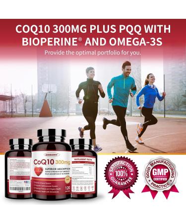 ZEBORA CoQ10 300mg Softgels with PQQ BioPerine & Omega-3 - High-Absorption Antioxidant Supplement for Heart Health and Energy Production - 120 Servings - Buy Online on GoSupps.com