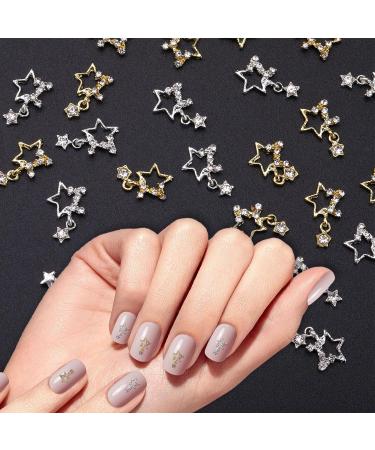 Lusofie 30Pcs 3D Star Rhinestone Nail Charms - Silver & Gold Alloy Star Gems for Nail Designs - DIY Nail Accessories - Buy Online on GoSupps.com